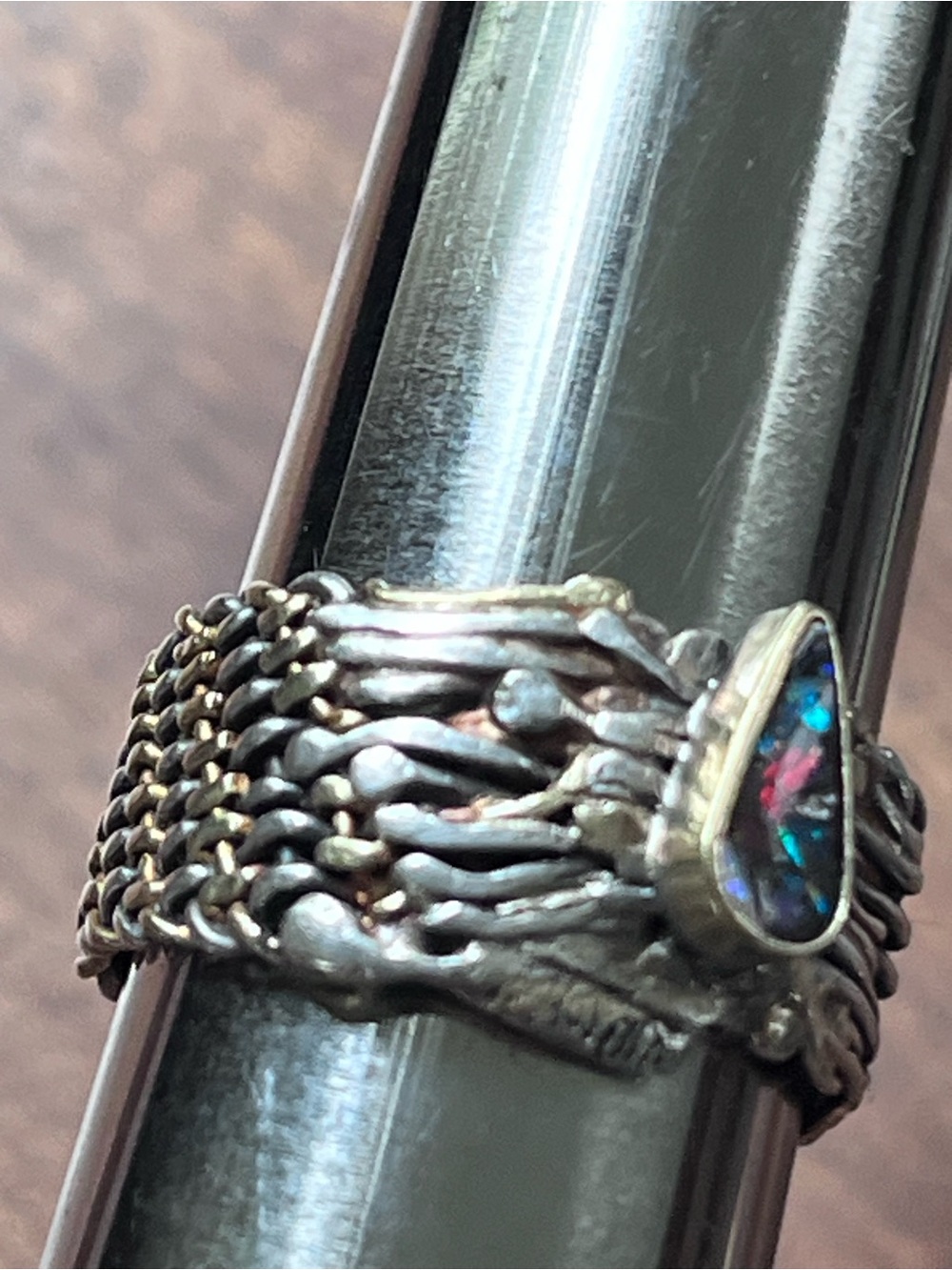 Amazing OOAK handcrafted preloved gold and sterling opal ring - Picture 10 of 15
